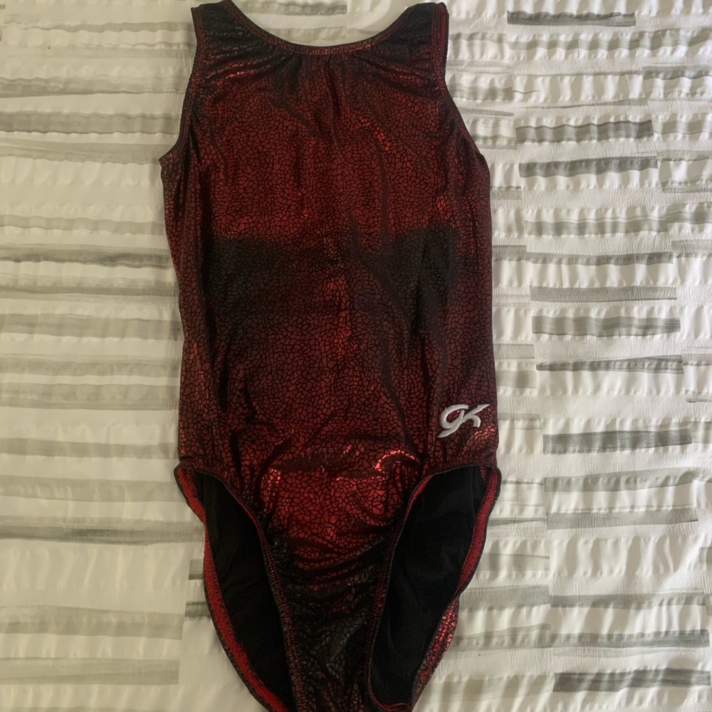 Black and red metallic GK leotard in size Adult Medium (AM)